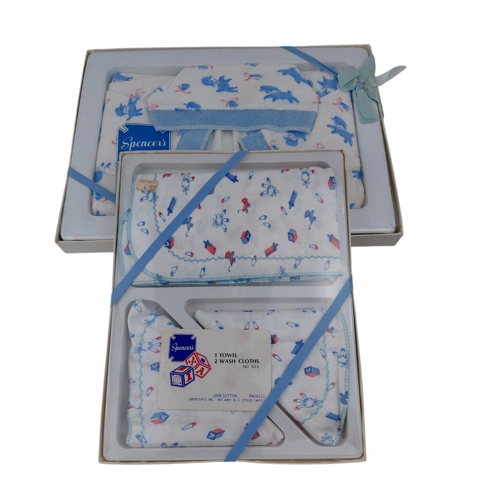 Spencer’s Baby Gift Vtg NOS 2 Piece Bath Set Terry Robe & Towel USA New 12 Mo